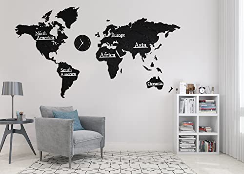 Damuzhi World Map Wall Art Wood 3D Wall Decor World Map Wall Stickers With Wall Clocks Office Study Living Room #TOP1