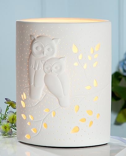 Table Lamp, Owl Motif, Porcelain, White, Pu 1, L. 10 Cm, W. 18 Cm, H. 28 Cm