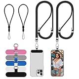 Lousrnman Cell Phone Lanyard, 2 Pcs Universal Phone Crossbody Lanyard with 2× Wrist Phone Strap and 5× Connectors for Men and Women (Black Black)