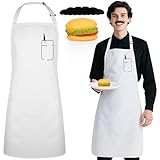MOVINPE Burger Shop Chef Costume Set for Men Halloween Outfit, White Apron with Adjustable Straps, Fake Mustache, Hamburger Prop – Funny Cartoon Grill Master Halloween Cosplay