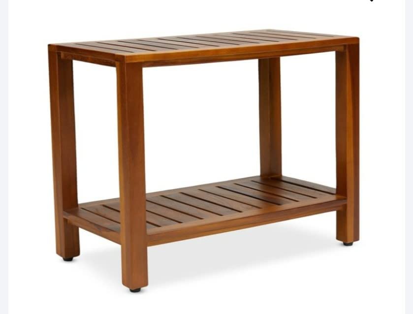 SHRAV Teak Wooden Indoor/Outdoor Stool Bench with Bottom Shelf for Living Room and Kitchen (40D x 30W x 30H cm)