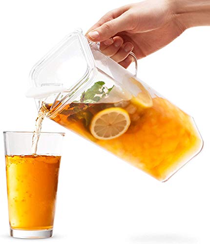 Komax Large Plastic Water Pitcher with Lid Square Water Carafe with Lids – BPA-Free, Dishwasher Safe Plastic Pitcher – Water, Tea, or Juice Containers with Lids for Fridge (2.3 Liters) - Thumbnail 3