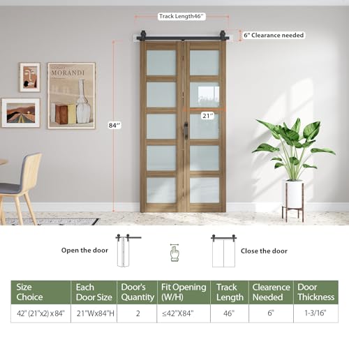 Image of FREDBECK Bifold Barn Doors 42X84(Double 21x84) with 5 Panels Frosted Glass