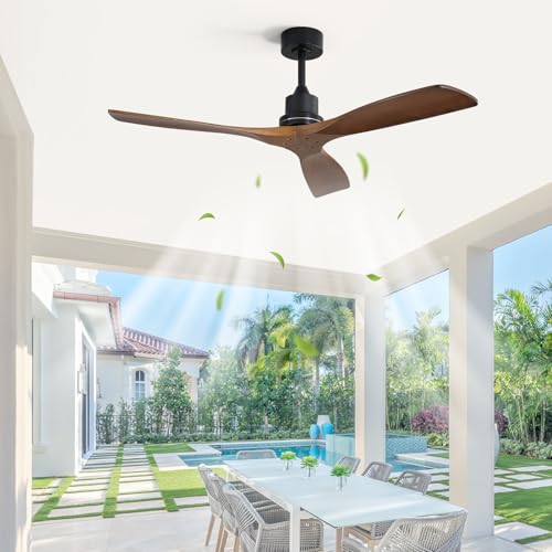 Sofucor Ceiling Fan no Lights, 52 Inch Low Profile Flush Mount Modern Wood Ceiling Fan with Remote for Indoor Farmhouse Bedroom Living Room Outdoor Patio Porch, Reversible DC Motor, Noiseless thumbnail 8