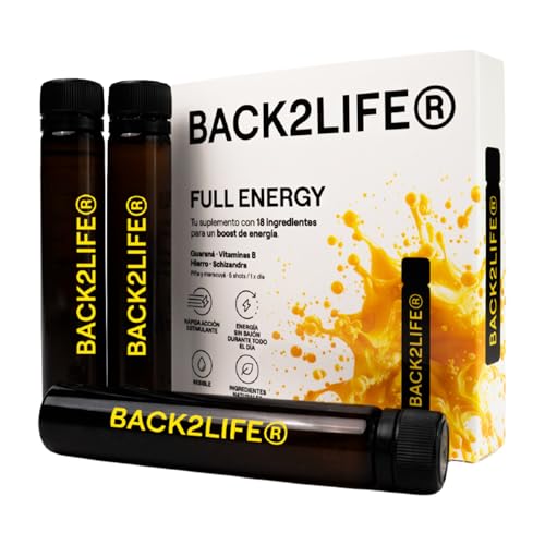 Back2life - Full Energy Fórmula Energizante | Energía, Mente y Recuperación | Adaptógenos, Vitaminas, Minerales y Estimulantes | Vitaminas para el Cansancio | 100% Natural 17 Ingredientes Activos