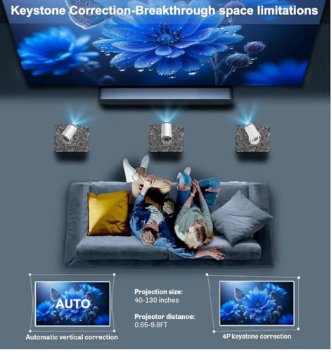 جهاز عرض صغير الترا اتش دي برو بلس مطور جديد مع واي فاي وبلوتوث وتطبيقات مدمجة، جهاز عرض ذكي محمول مع دوران 180 درجة، كيستون تلقائي، يدعم 4K، متوافق مع HDMI/USB/تي في ستيك/الهاتف/اللاب توب