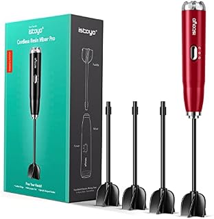 ISTOYO Premium Resin Mixer, Handheld Battery Epoxy Mixer for Saving Your Wrist, Epoxy Resin Mixer, Resin Stirrer for Resin, Silicone Mixing, DIY Crafts, Resin Molds (Red, Included 4 pcs Paddles)