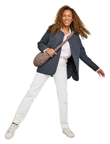 Amber Ladies Lightweight Showerproof Diamond Quilted Collarless Jacket with Stud Fastening & Side Seam Pockets Navy 12