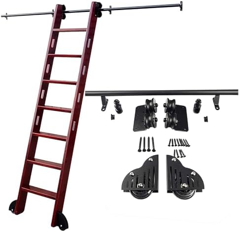 3.3ft-20ft Library Rolling Ladder Hardware Kit, Complete Sliding Track System with Floor Roller Wheels, Mobile Ladder Kit for Bookcases (19.7ft Track Length)