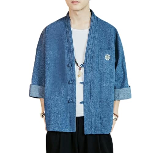JIMINISO Shirt Kimono Haori Samurai Robes Gown Chinese Cardigan Jackets Retro Tops Fashion Denim Coats Casual Blouse