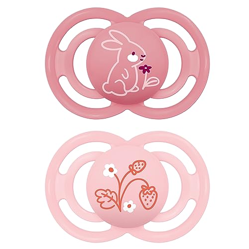 MAM Perfect - Juego de 2 tetinas para un desarrollo saludable de los dientes y la mandíbula, hechos de materiales sostenibles y biorrenovables, con caja de tetina, 16 meses o más, conejo, flor
