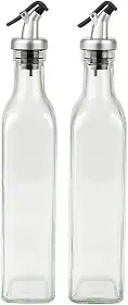 Galheteiro de Vidro 2 Peças 500ml com Bico Dosador e Tampa Inox – Ideal para Azeite, Óleo e Vinagre | Kit Elegante e Funcional para Cozinha