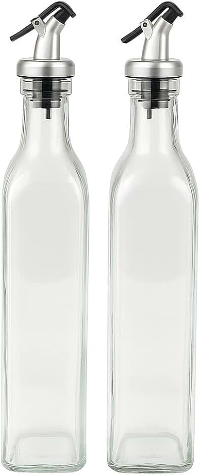 Galheteiro de Vidro 2 Peças 500ml com Bico Dosador e Tampa Inox – Ideal para Azeite, Óleo e Vinagre | Kit Elegante e Funcional para Cozinha