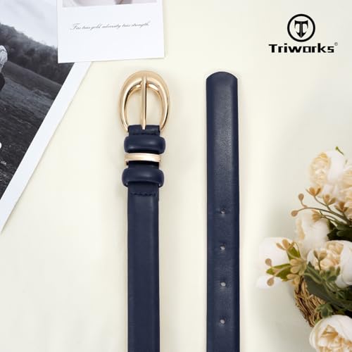 Image of TRIWORKS 2 Pack Women Leather Belt for Jeans Pants Fashion Ladies Faux Leather Belt with Gold Buckle