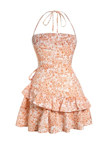Image of Floerns Women's Floral Halter Ruffle Tiered Cute Summer Mini Dress Milkmaid Vacation Sundress