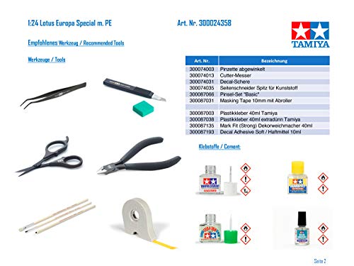Tamiya 24358-000 Vehicle 1:24 Lotus Europa Special m. PE, Highly Model, Plastic, Assembly kit, Detailed Replica, unpainted, Black/Red/Blue, Mittel
