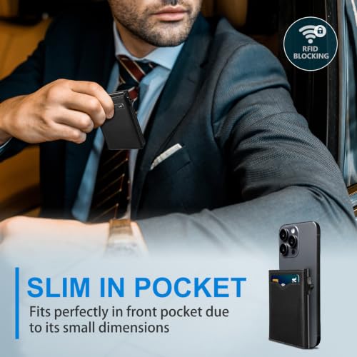 Image of miyozi Wallet for Men,with Cash Pocket 2 ID Window 9-13 Cards,Metal Case Smart Slim Pop Up Credit Card Holder Flip with Magnetic Closure RFID Blocking Trifold wallet with Gift Box