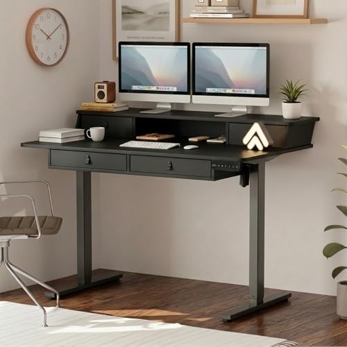 Image of ARTIKEL Valor Electric Height Adjustable Standing Desk with Storage Drawers & Shelves| Sit-Stand Desk for Home Office |Ergonomic Workspace Table| 120 * 69CM|Weight Capacity 80KG|Black