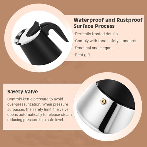 Image of Moka Pot, 4 Cups (7.1 oz) Stovetop Espresso Maker, 304 Stainless Steel Moka Pot, Induction Compatible, Black