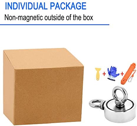 Double Sided Magnet Fishing Magnet with Rope x 66ft(20m), Powerful Neodymium Magnet with 2 Eyebolt, Combined 300KG Pulling Force, Perfect for Magnetic Fishing and Salvage in the River, Diameter 60mm