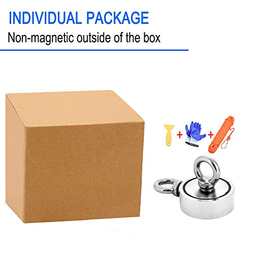 Double Sided Magnet Fishing Magnet with Rope x 66ft(20m), Powerful Neodymium Magnet with 2 Eyebolt, Combined 300KG Pulling Force, Perfect for Magnetic Fishing and Salvage in the River, Diameter 60mm