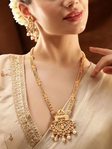 Image of Rubans Long Necklace Set Gold Plated Traditional Stylish Multicolour Jewellery Gift for Women & Girls