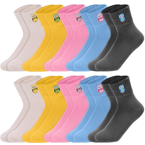 Image of Eurzom 10 Pairs Socks Womens Crew Elastic Ankle Length Cotton Socks Aesthetic Cute Lightweight Low Cut Gifts for Women