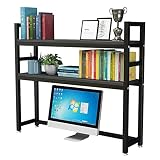 2-Tier Metal and Wooden Desktop Shelves, Computer Desk Bookshelf, Adjustable Display Shelf Rack Orga