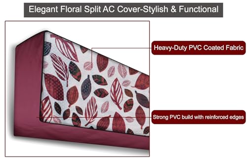 Image of The Furnishing Tree Split AC cover for indoor and outdoor unit of 2 ton waterproof and dustproof Maroon leaves pattern