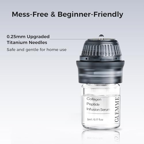Glemme Micro Infusion System for Face & Neck, Titanium Needle Cosmetic Stamp Hydra Microneedling Serum - Peptides & Hyaluronic Acid Serum for All Skin Types, 0.25mm Home Infusion Set