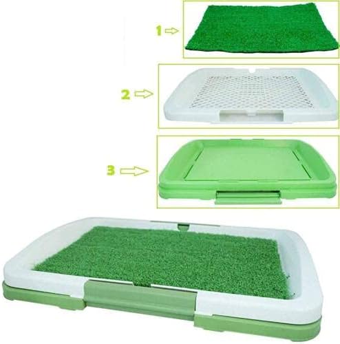 GLY Dog Toilet Mat Indoor Training Grass Potty Pad Tray Large Puppy Indoor Dog Toilet Mat Potty Tray Training Grass Restroom with Tray and Loo Pad 47 x 34 x 6 CM, Green