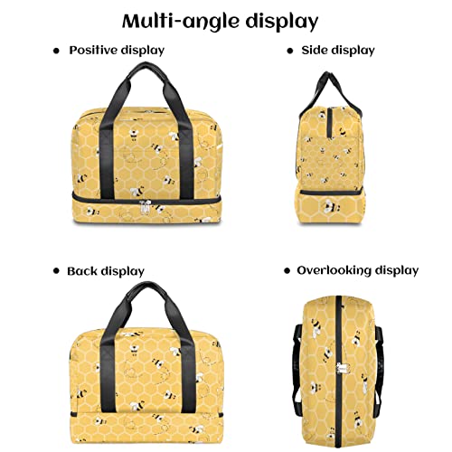 Honeycomb Bee Sports Gym Bag with Shoes Compartment,Honeybee Animal Travel Duffel Bag for Men Women Boys Girls Teens Overnight Weekend Yoga Workout Bag Training Handbag4
