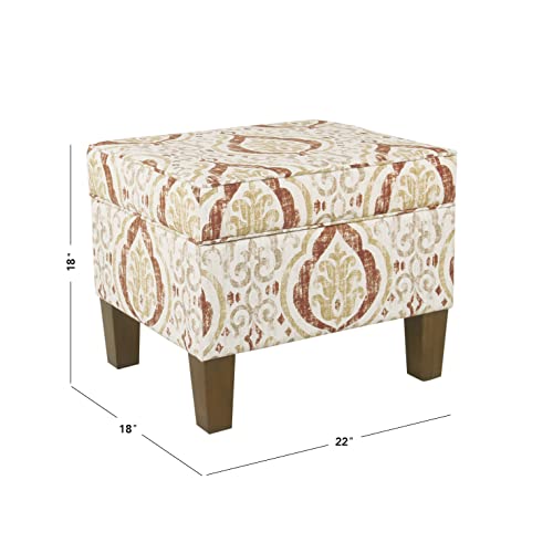 Image of HomePop Square Ottoman - Burnt Orange and Cream Medallion