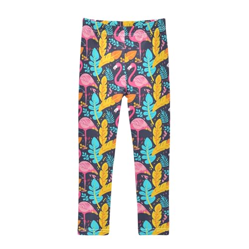 Yellow Leaves Flamingo Girls Leggings Athletic Pants Tights Stretch Bottom