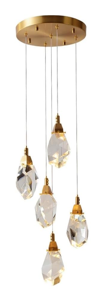 Lustre pendu moderne 5 lumières pour salon, chambre et cuisine design doré