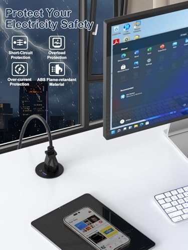 Pasa cables de escritorio de 2.5 pulgadas con 1 toma AC y 20W USB C para hogar y oficina miniatura 4