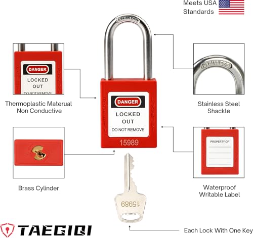 Image of Lockout Tagout Locks with Brass Core, Keyed Different, 10 Red Loto Locks, OSHA Compliant Safety Padlocks for Electrical Lock Out Tag Out Kits,G01