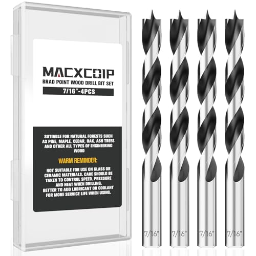 MACXCOIP 4Pcs 7/16" Brad Point Wood Drill Bit Set