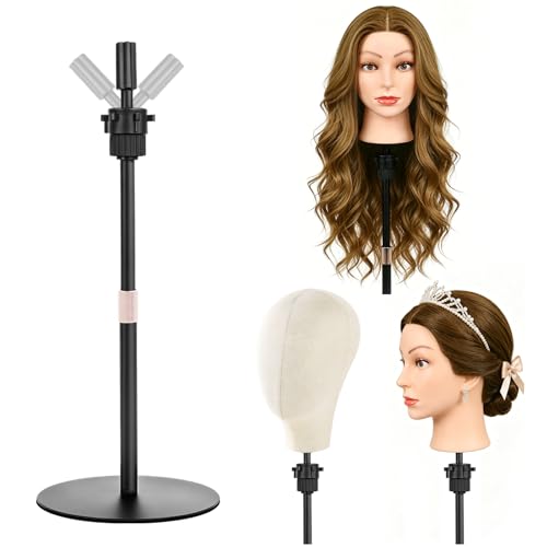[Upgraded Reinforced Detachable Base] Beauty Star Heavy Duty Mannequin Head Stand, 20 Inch Adjustable Height Stable Canva Wig Head Stand, Professional Non-Slip Holder for Beauty Salons & Barber School