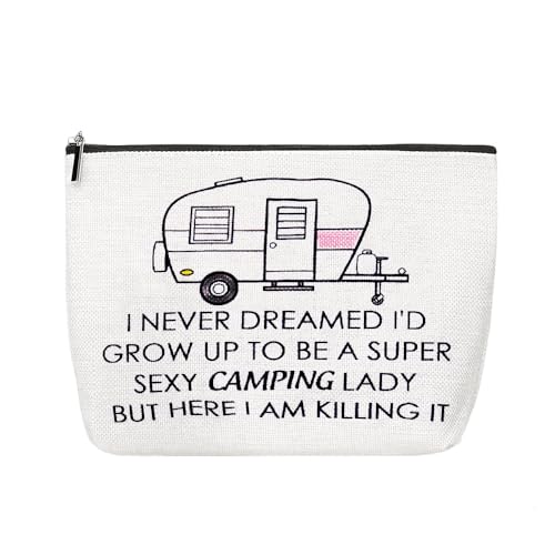 Camping Cosmetic Gift Bag for Women Girls Camper Van Gifts for Camping Lovers Camping Accessories Travel Makeup Bag Pouch Caravan Gifts for Travel Lovers Zipper Portable Cosmetic Pouch