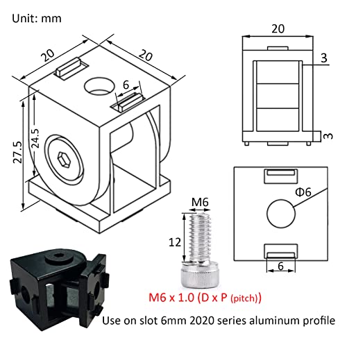 Image of 4 Sets Black 2020 Aluminum Extrusion Pivot Hinge Swivel Degree Angle Bracket with Handle for 20 Series 20 /20 2040 V T Slot Extruded Aluminum Profile Hardware Connector