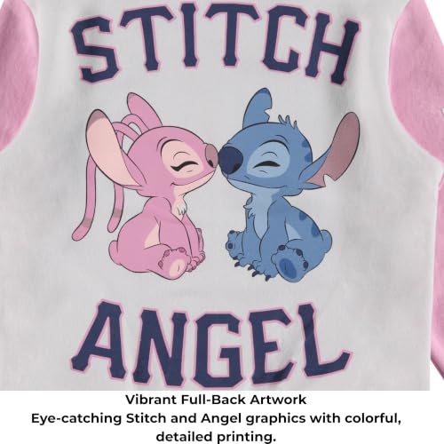 Image of Disney Stitch Angel Girls Varsity Jacket Bomber Coat Pink Sizes 4-16