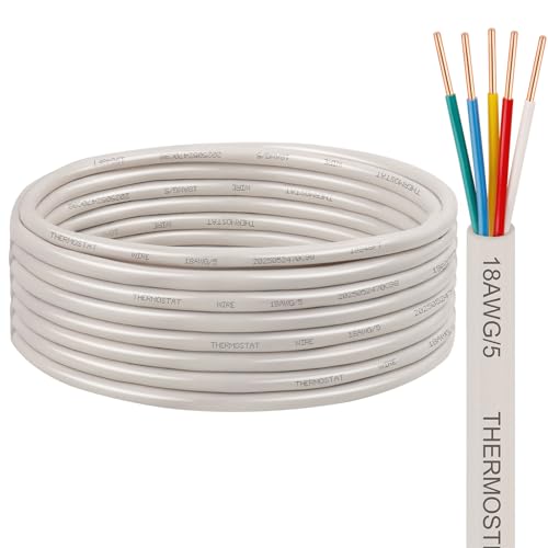 XRDS -RF 18AWG 5 Conductor Thermostat Wire 10FT Solid Copper 18 Gauge 5 Wire for Thermostat HVAC Heating and Cooling White Jacket (10FT / 20FT / 25FT / 30FT / 50FT / 75FT / 100FT)