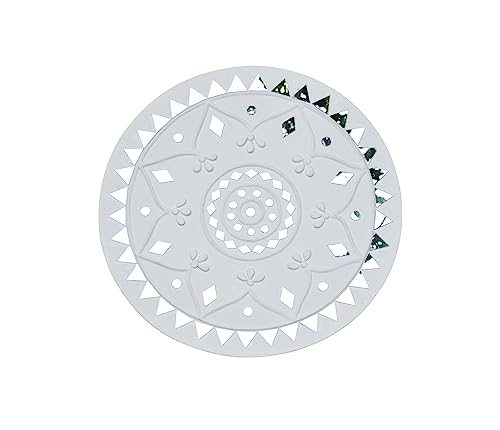 Image of Ethnics of Kutch Traditional Kutch Handicraft Mud-Mirrorwork Lippan Kam Wall Art (Water and Break Resistant) - Square (12 inch x 12 inch) - (White - LKT-0241)
