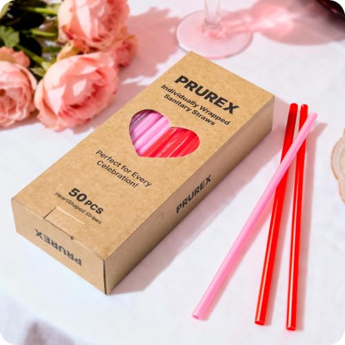 Image of 50pcs Heart Straws 8mm-Individually Wrapped Disposable Drinking Straws