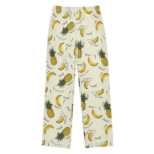 Aloha Pineapple Banana Boys Long Pants Soft Trousers Elastic Waist Kids Lounge Bottoms with Pockets S-XL