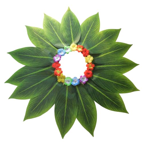 kkrrammii Falda de hoja de Ti, falda hawaiana de hierba hula con flores Leis para mujeres y hombres, vestido de fiesta luau, faldas hawaianas, disfraz de baile para carnaval, fiesta de graduación