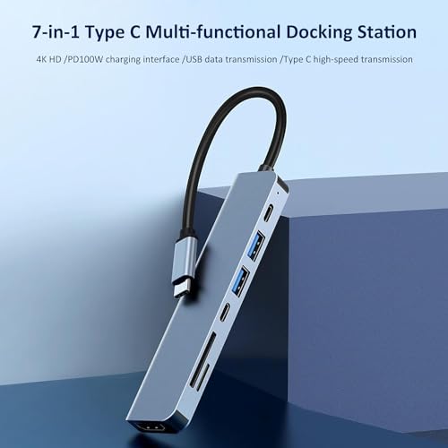 Image of USB HUB USB C Hub USB C Multi-Port Adapter 7 in 1 Docking Station Aluminum Alloy USB C to HDMI Hub Dongle SD /TF Card Reader for iOS & Type C Devices (USB Type C to 7 in 1 with HDMI HUB)