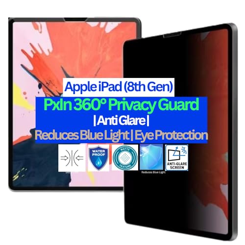 Image of Pxin Tablet Privacy Guard compatible with Apple iPad (8th Gen) | Privacy screen protector | Anti Glare | Anti Spy | Reduces blue light | Self healing from scratches | Eye Protection