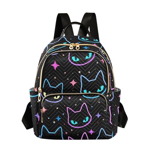 JIPONI Cats Neon Head Small Backpack for Women, Travel Purse Back Pack, Casual Daypack, Lightweight Bag-S